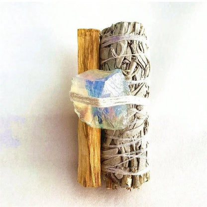 White Sage tied with Flowers and Crystals