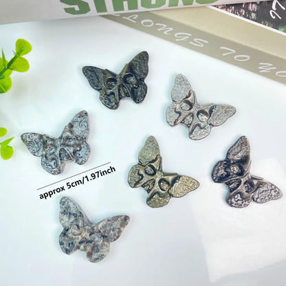 Silver & Golden Obsidian  Skulls Butterfly Carving