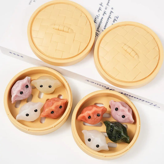 a Set of Natural Crystal Dumplings Carving White Quartz Pink Opal Crystal Mixed |CrystalHola