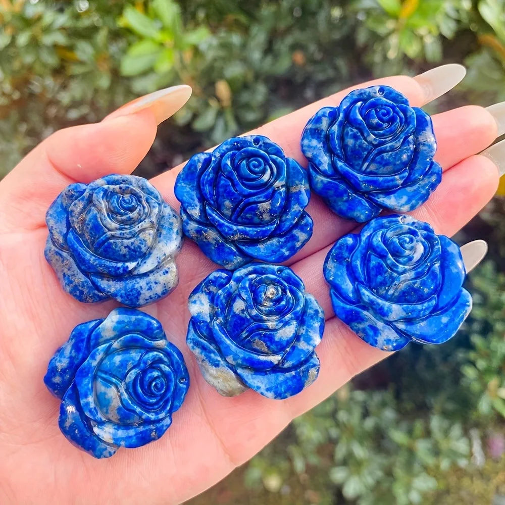 Lapis Lazuli Hand Carved Rose Flower Carving