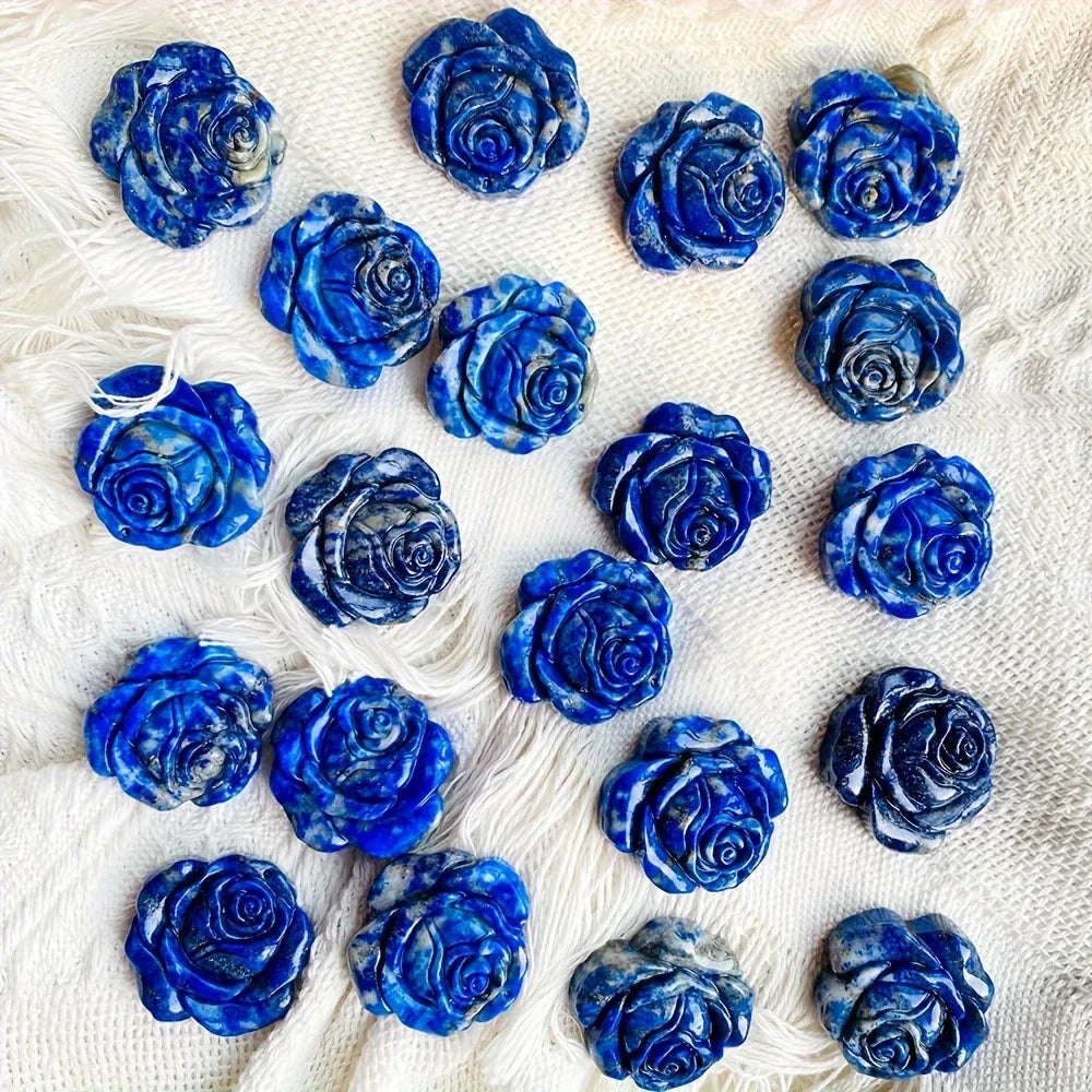 Lapis Lazuli Hand Carved Rose Flower Carving