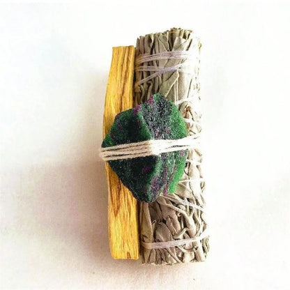 White Sage tied with Flowers and Crystals