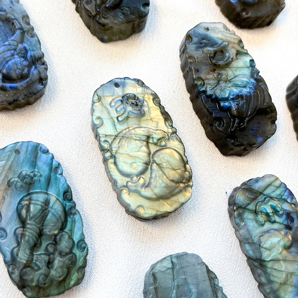 Labradorite Flat Carved 12 Constellation Figurine