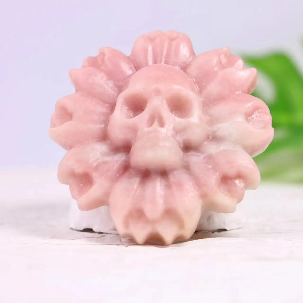 Natural Crystal Flower Carving with Skull Center for Altar Decor