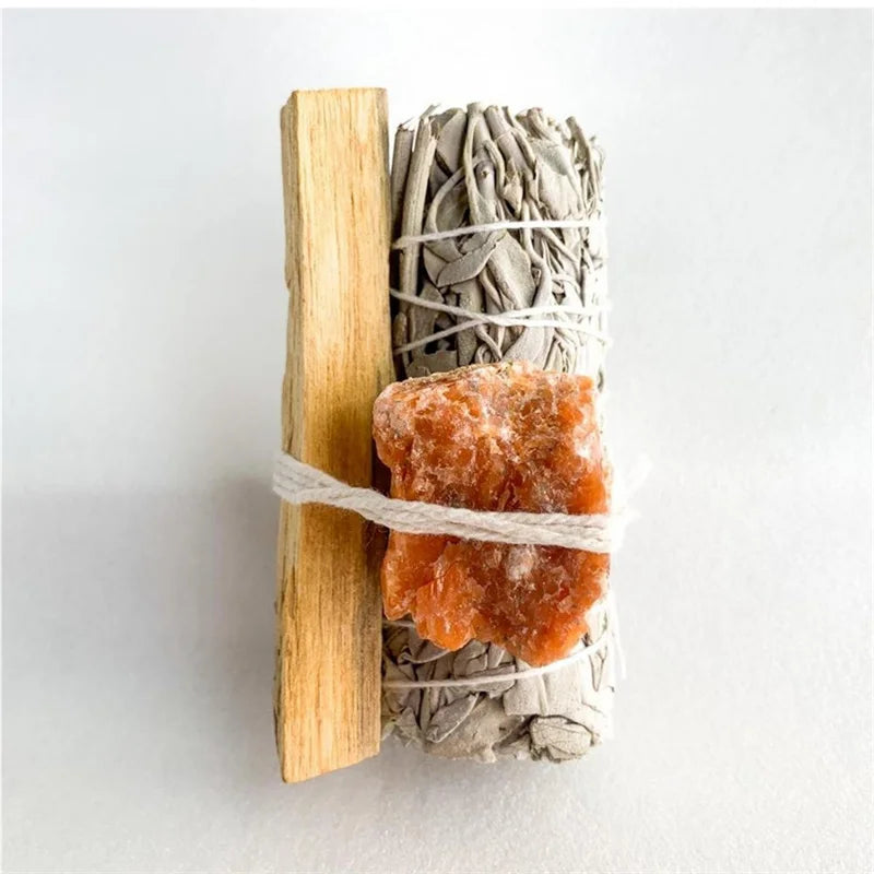 White Sage tied with Flowers and Crystals