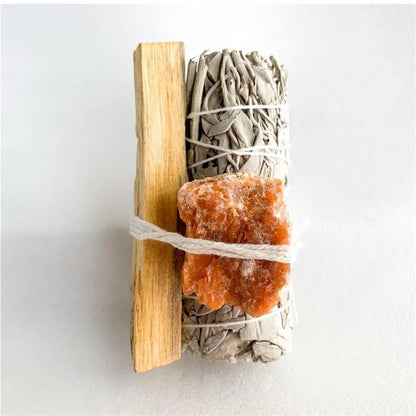 White Sage tied with Flowers and Crystals