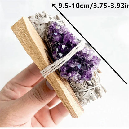 White Sage tied with Flowers and Crystals