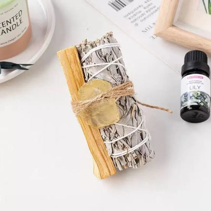 White Sage tied with Flowers and Crystals