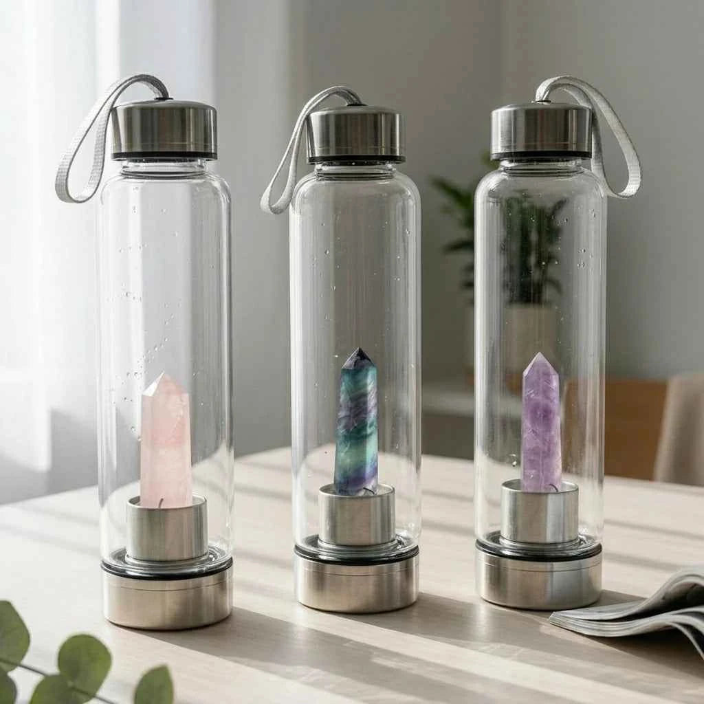 Natural Crystal Point Glass Bottles |CrystalHola