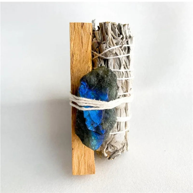 White Sage tied with Flowers and Crystals