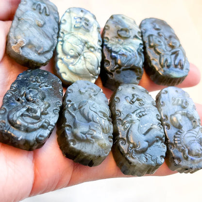 Labradorite Flat Carved 12 Constellation Figurine