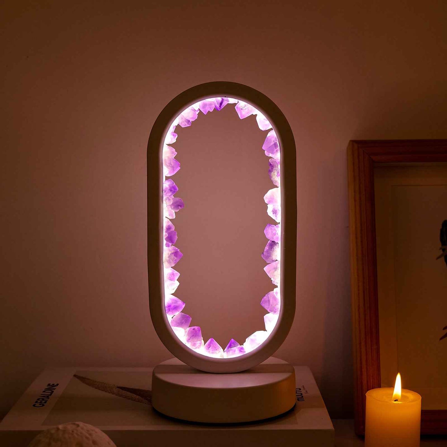 LED bedside lamp with natural quartz and amethyst| CrystalHola