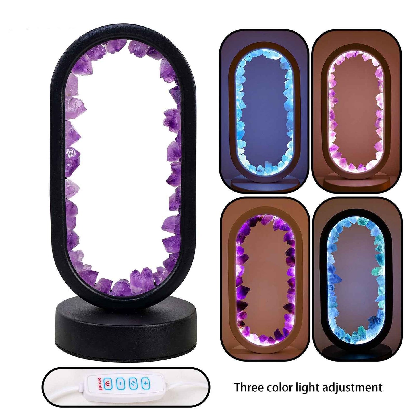 LED bedside lamp with natural quartz and amethyst| CrystalHola