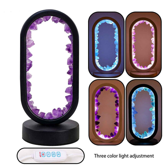 LED bedside lamp with natural quartz and amethyst| CrystalHola