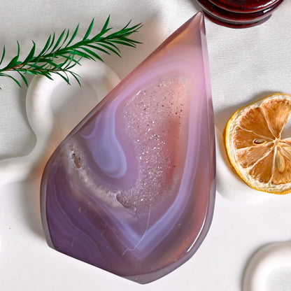 Pink Agate Druzy Drop Freeform - CrystalHola
