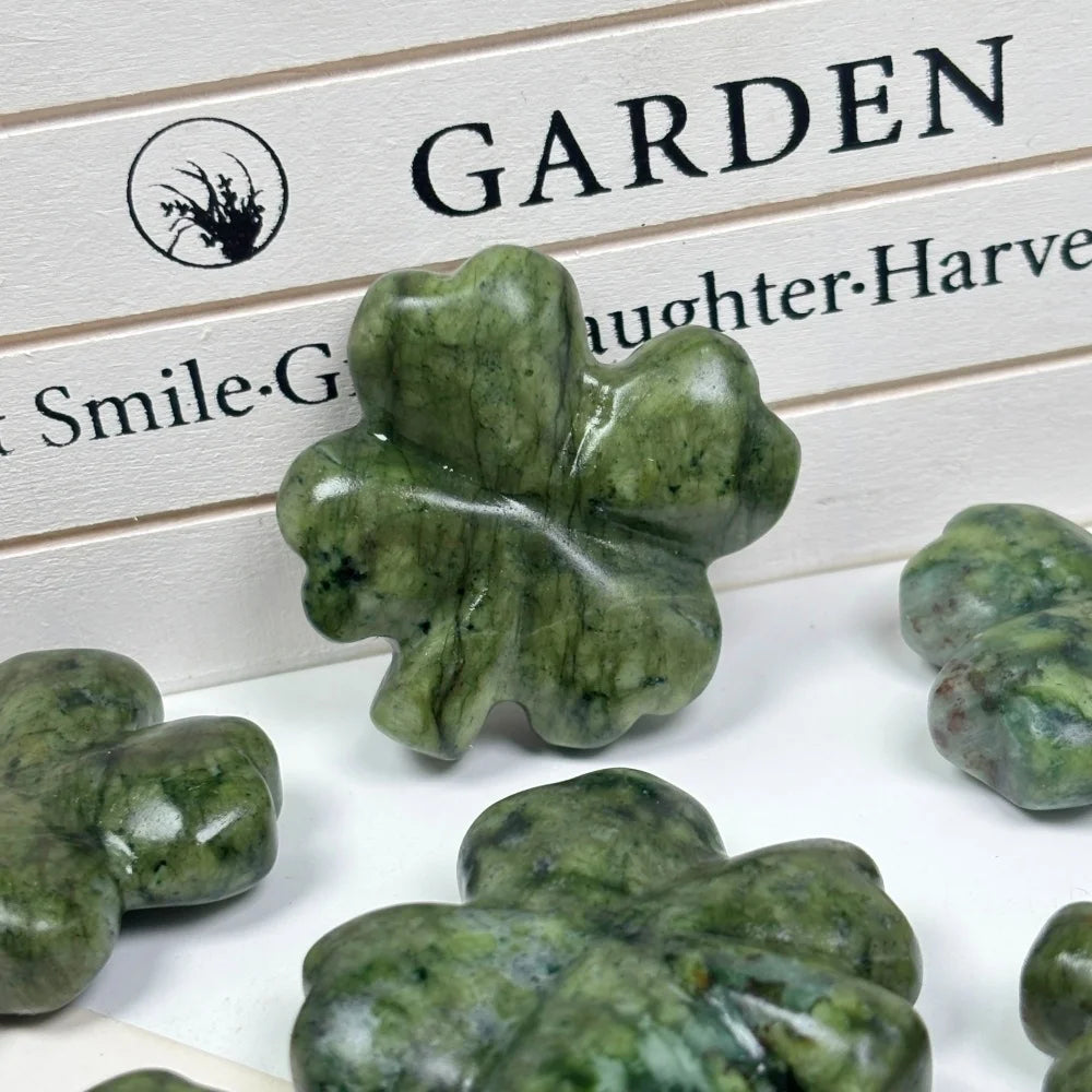 Natural Xiuyan Jade Four-Leaf Clover Carving for Luck and Decor