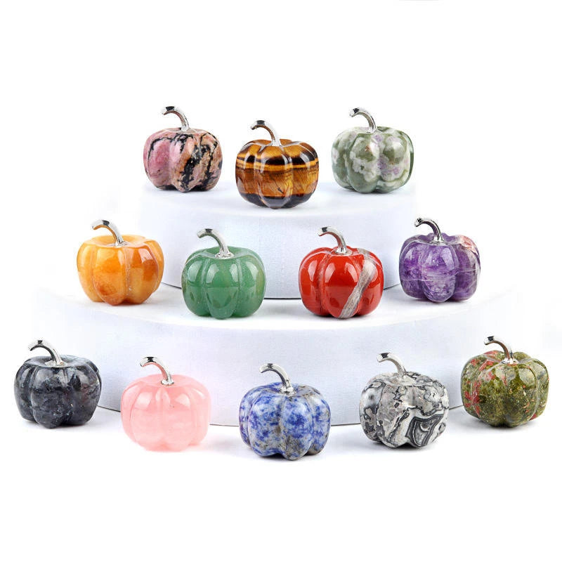Carved Crystal Mini Pumpkin Figurine for Halloween and Decor