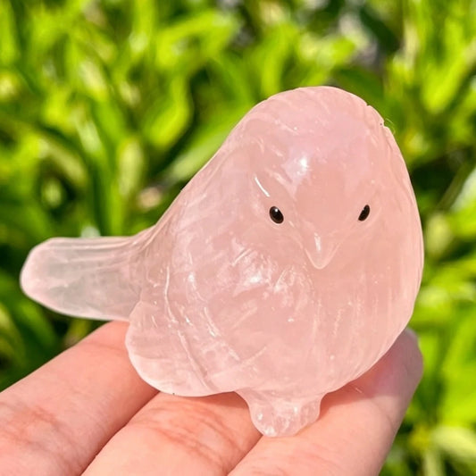 Rose Quartz Bird Figurine for Holiday Gifting and Crystal Decor