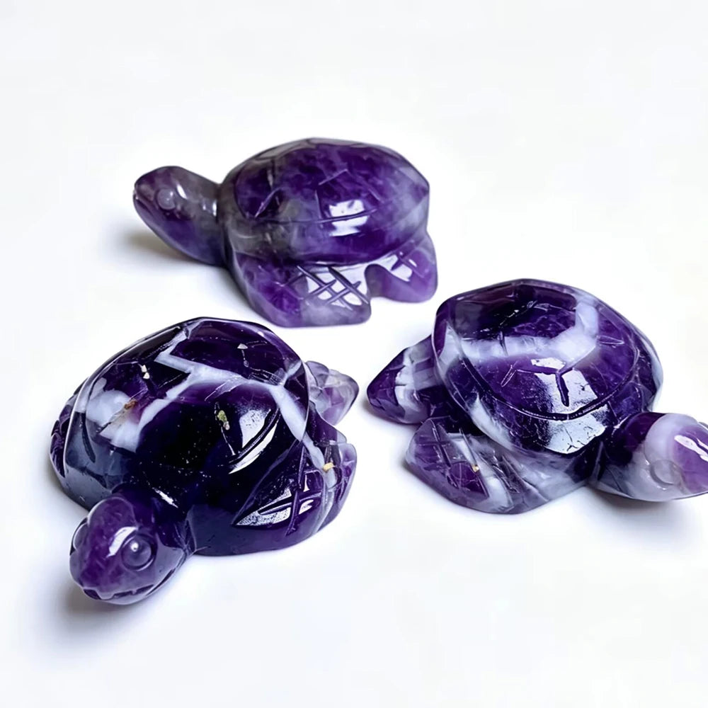 Natural Dream Amethyst Turtle Carving for Longevity and Decor