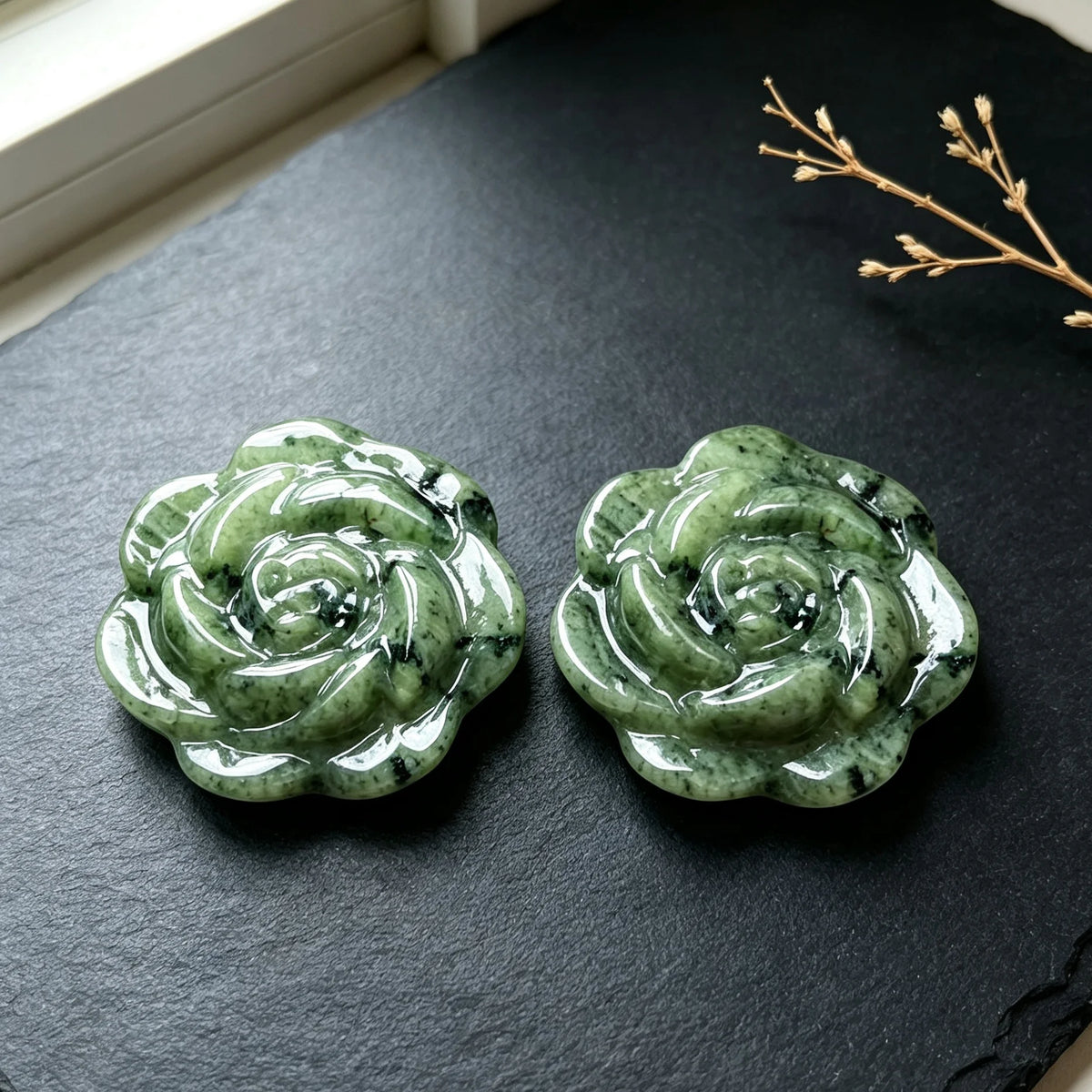 Green Jasper Rose Carving for Home and Garden Decor