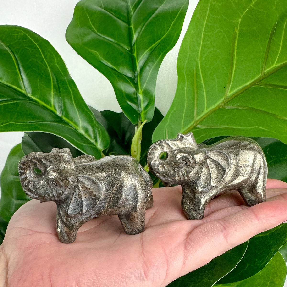 Natural Chalcopyrite Elephant Carving for Feng Shui and Decor
