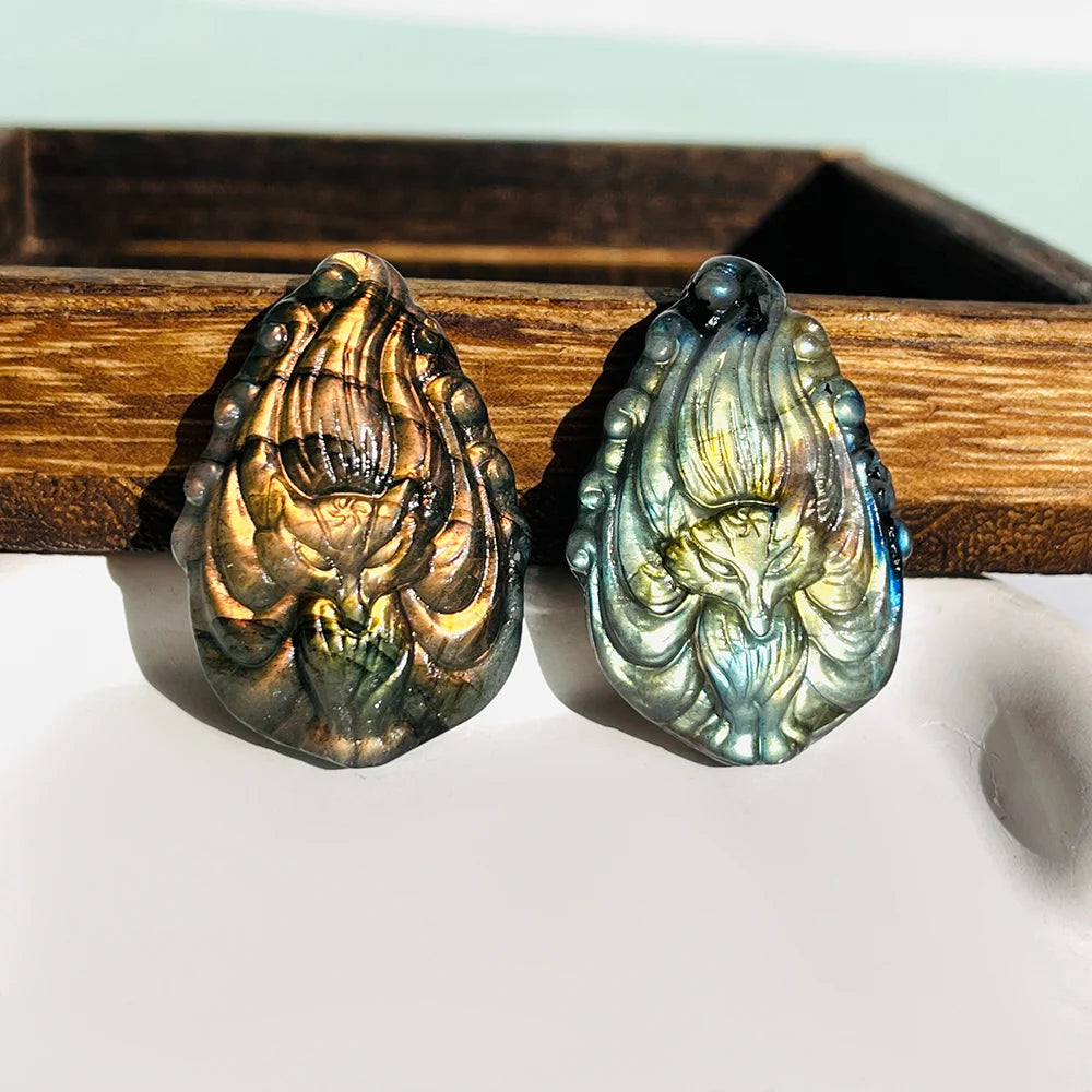 Labradorite Nine-Tailed Fox Carving