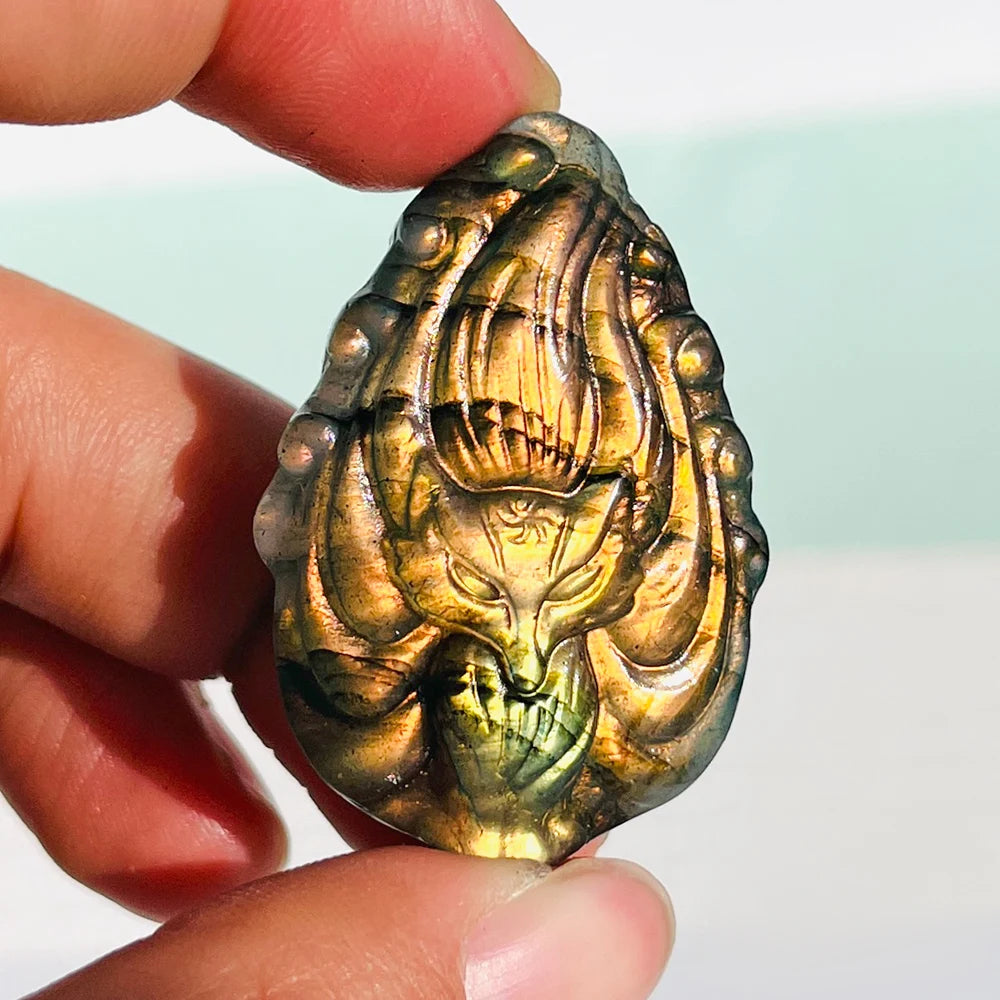 Labradorite Nine-Tailed Fox Carving
