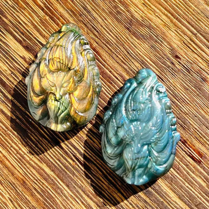 Labradorite Nine-Tailed Fox Carving