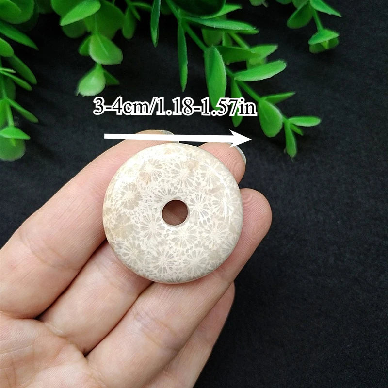 Natural Chrysanthemum Stone Donut Pendant for Peace and Decor