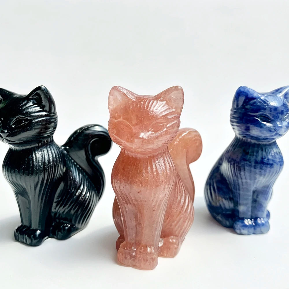 Crystal Lucky Cat Carving for Feng Shui and Home Decor