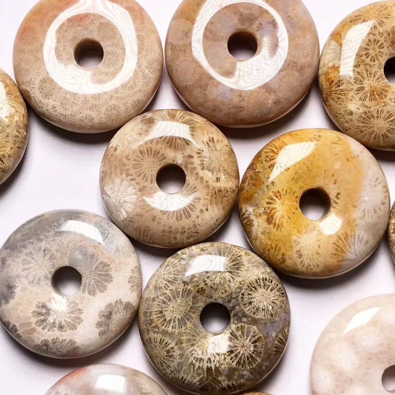 Natural Chrysanthemum Stone Donut Pendant for Peace and Decor