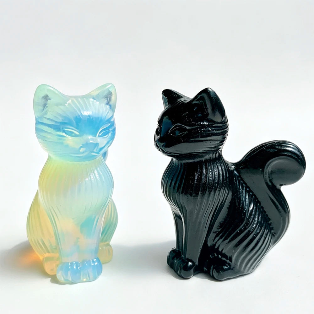 Crystal Lucky Cat Carving for Feng Shui and Home Decor