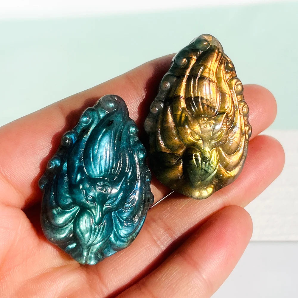Labradorite Nine-Tailed Fox Carving