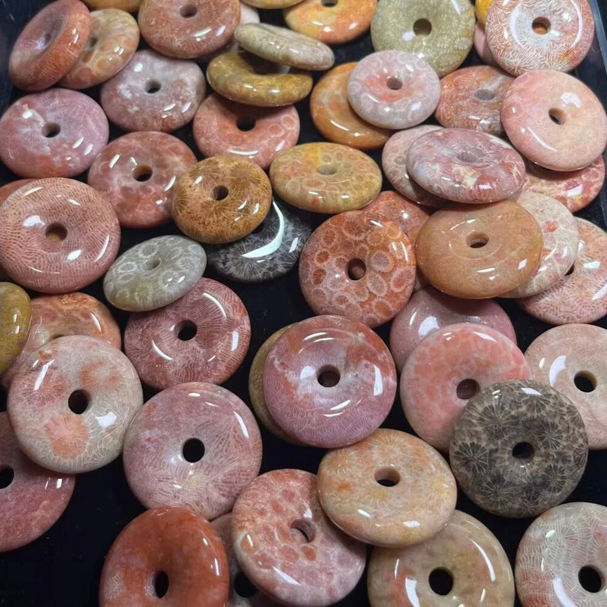 Natural Chrysanthemum Stone Donut Pendant for Peace and Decor