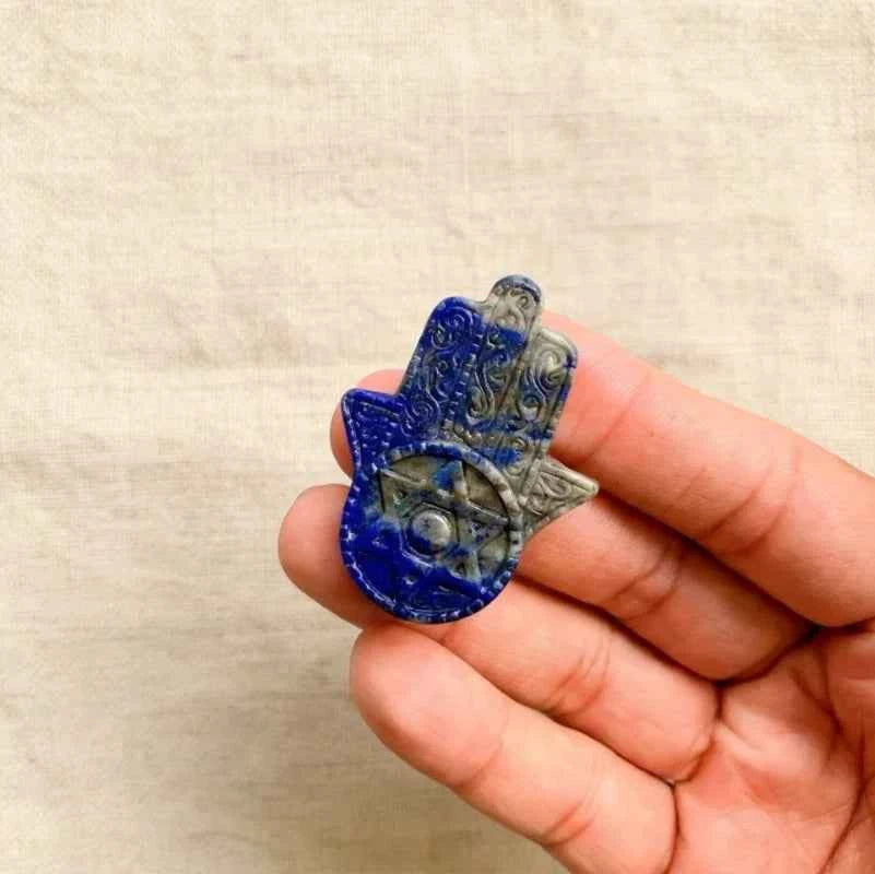 4.7*3.7cm  Sacred Lapis Carving  Hand Holding Star of David|CrystalHola