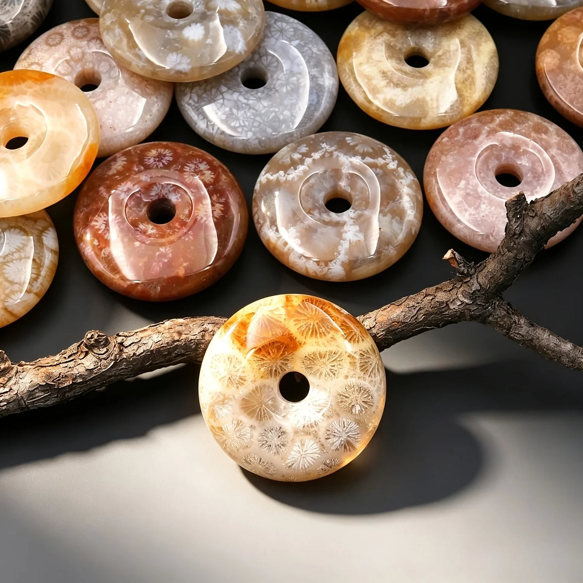 Natural Chrysanthemum Stone Donut Pendant for Peace and Decor