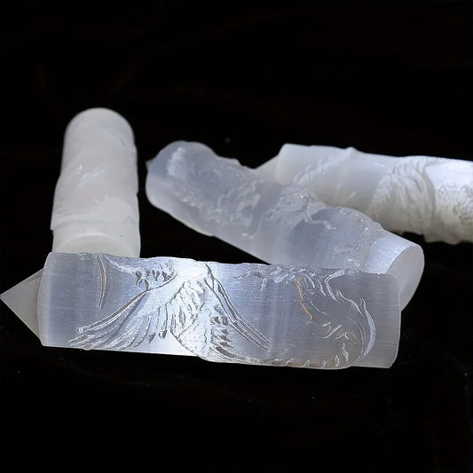 A pair of Selenite Dragon and Phoenix Tower - CrystalHola