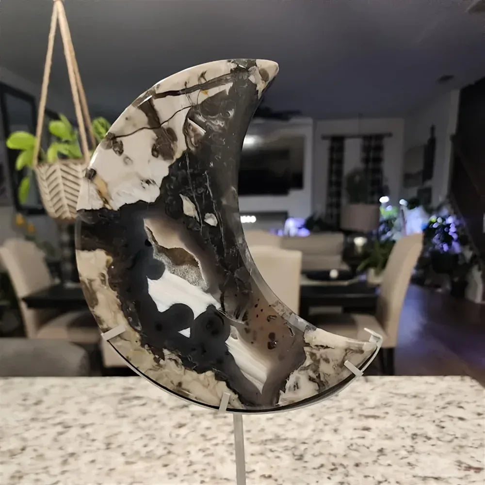 Volcanic Agate Moon Carving - CrystalHola