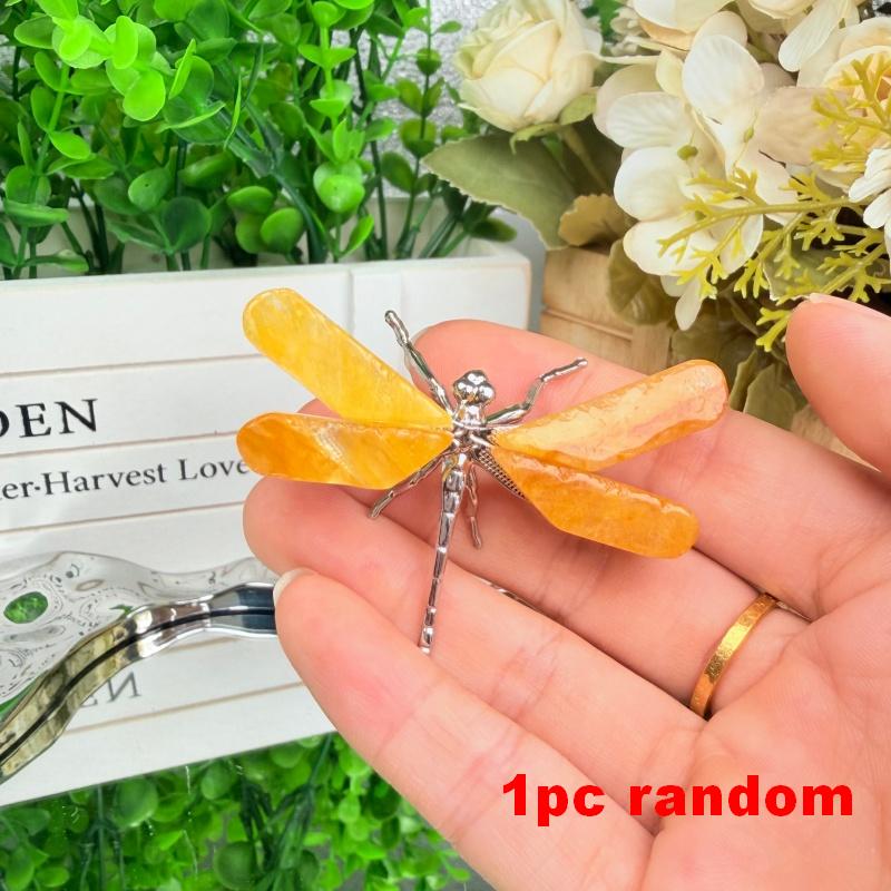 Natural Crystal Dragonfly Ornament for Decor