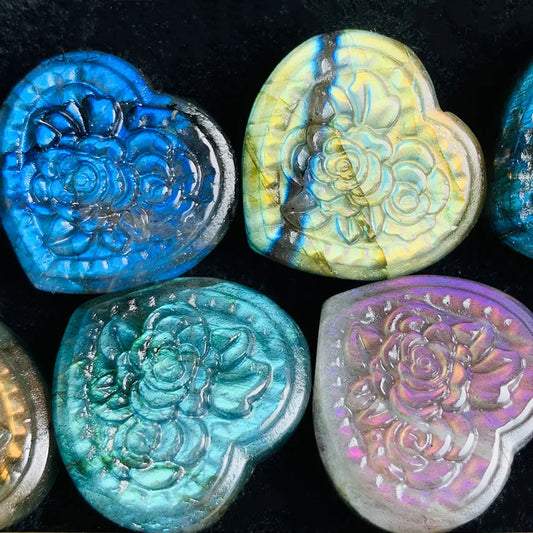 Natural  Flashy Natural Heart-Shaped Labradorite Carving for Gifts
