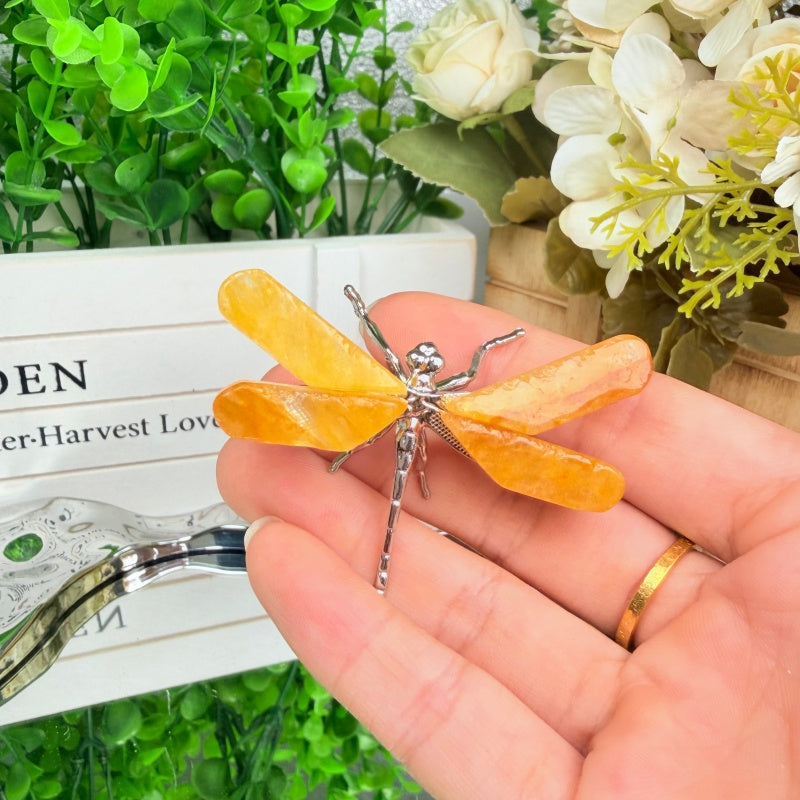 Natural Crystal Dragonfly Ornament for Decor