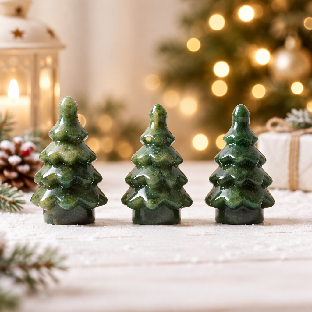 AI Commercial Studio Shot: Carved Crystal Christmas Tree Holiday Figurine