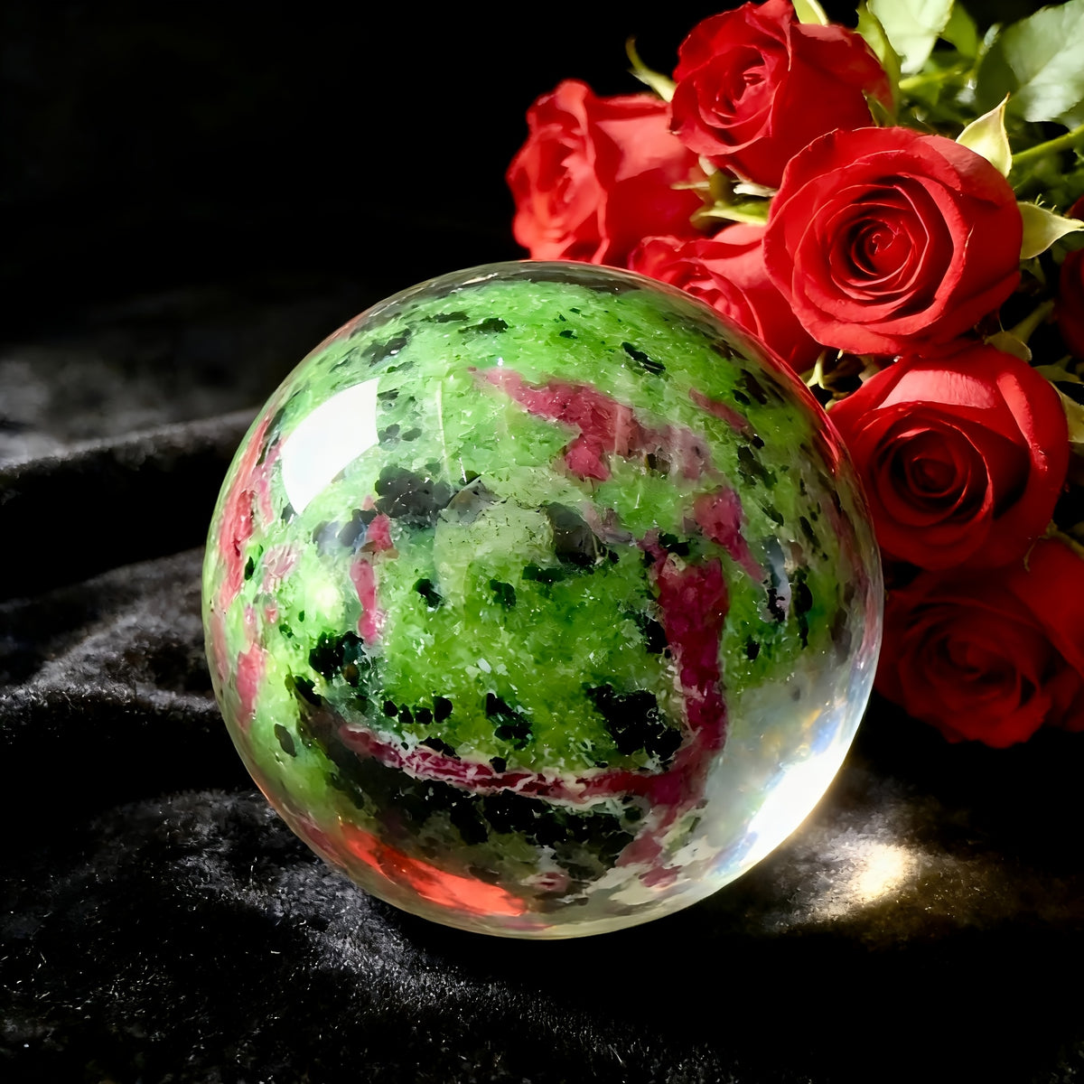 Natural  Red in Zoisite Crystal Sphere for Decor