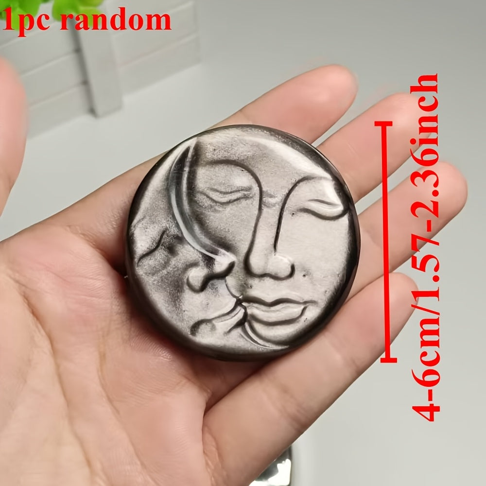 Silvery Obsidian Sun And Moon Face for  Home Ornaments