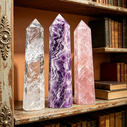 3pcs Natural Dream Amethyst Rose Quartz Clear Quartzl Towers