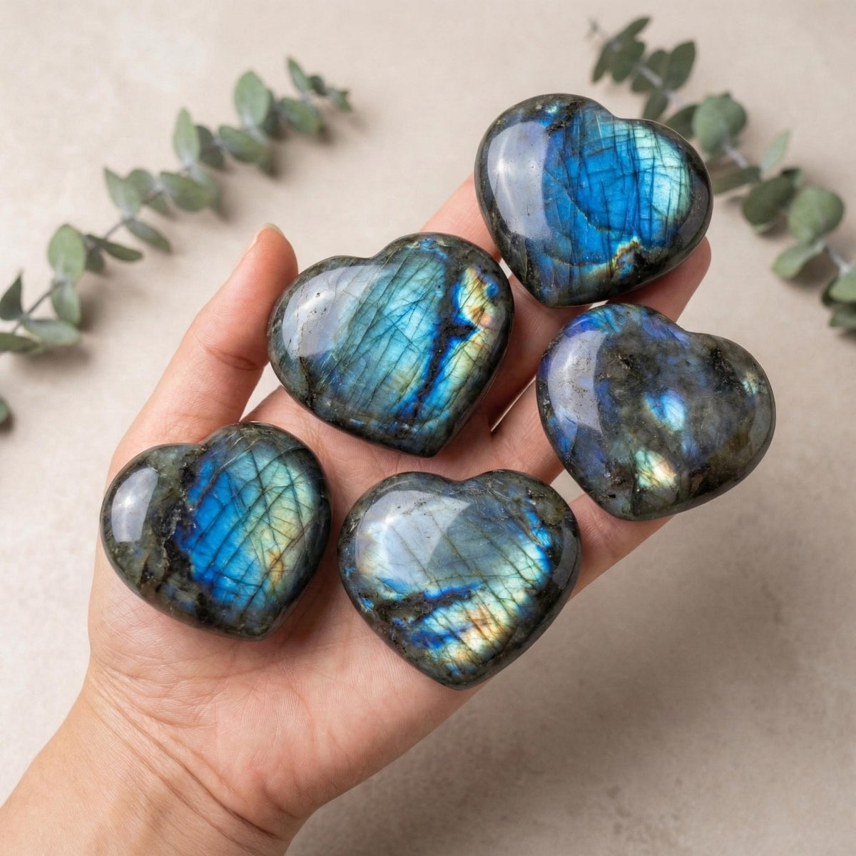 Natural Labradorite Heart-shaped Handle Ornament