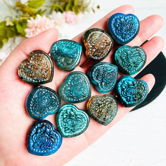 Natural  Flashy Natural Heart-Shaped Labradorite Carving for Gifts