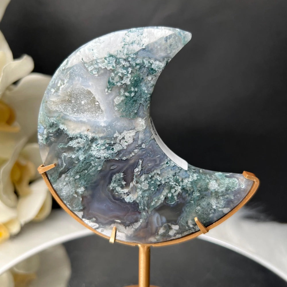Moss Agate Moon Shape