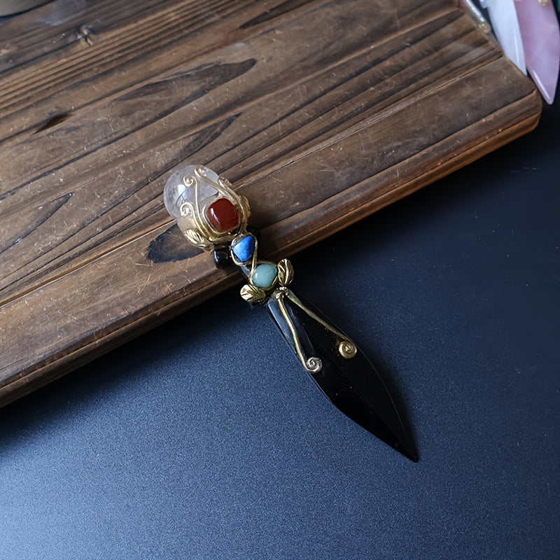 Natural Amethyst And Obsidian Magic Dagger Carving