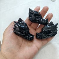 Natural Black Obsidian Dragon Head Carving
